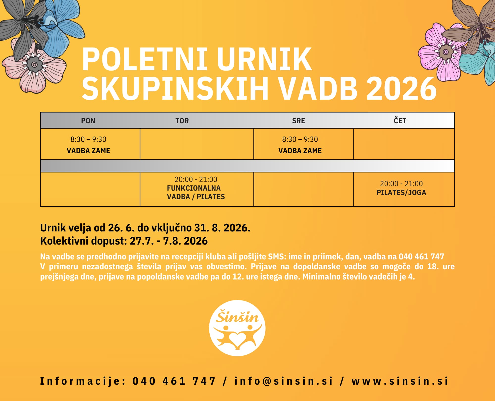 POLETNI URNIK SKUPINSKIH VADB